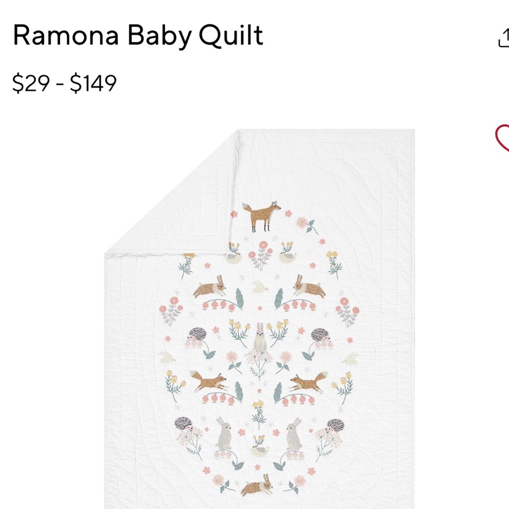 RARE Pottery Barn Kids Ramona Baby Quilt and pillow - White with woodland design